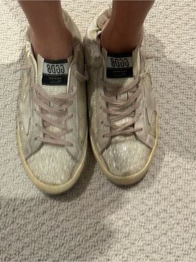 Golden Goose Glitter Low-Top Sneakers in Champagne and Pale Pink